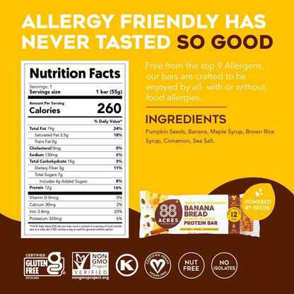 88 ACRES Banana Bread Seed Protein Bar – Thoughtful Allergy-Safe Gift for Health-Conscious Friends