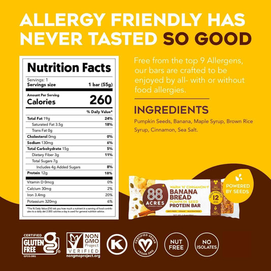 88 ACRES Banana Bread Seed Protein Bar – Thoughtful Allergy-Safe Gift for Health-Conscious Friends