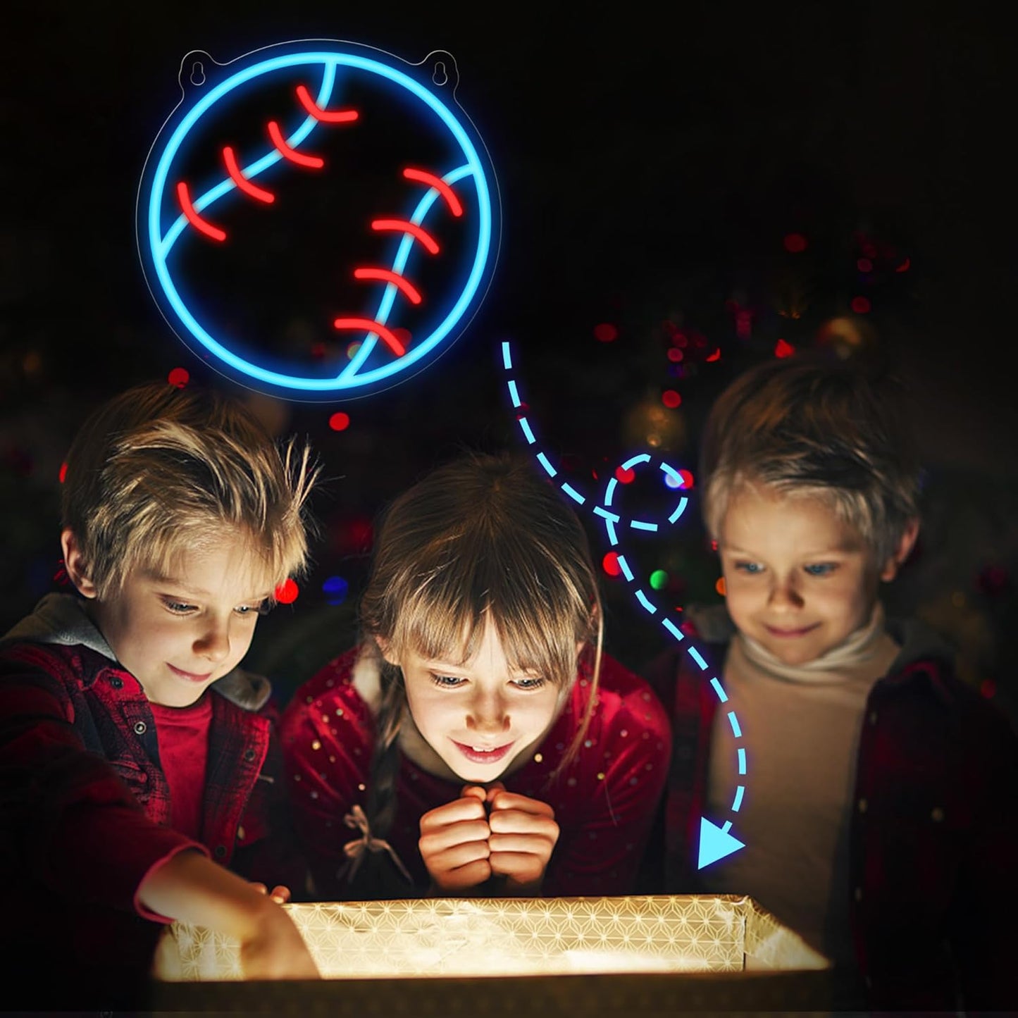 Baseball Neon Sign - Child Friendly Sports Night Light for Boys Room, Dimmable LED Wall Decor No Glass No Flame, USB Powered Bedroom Light