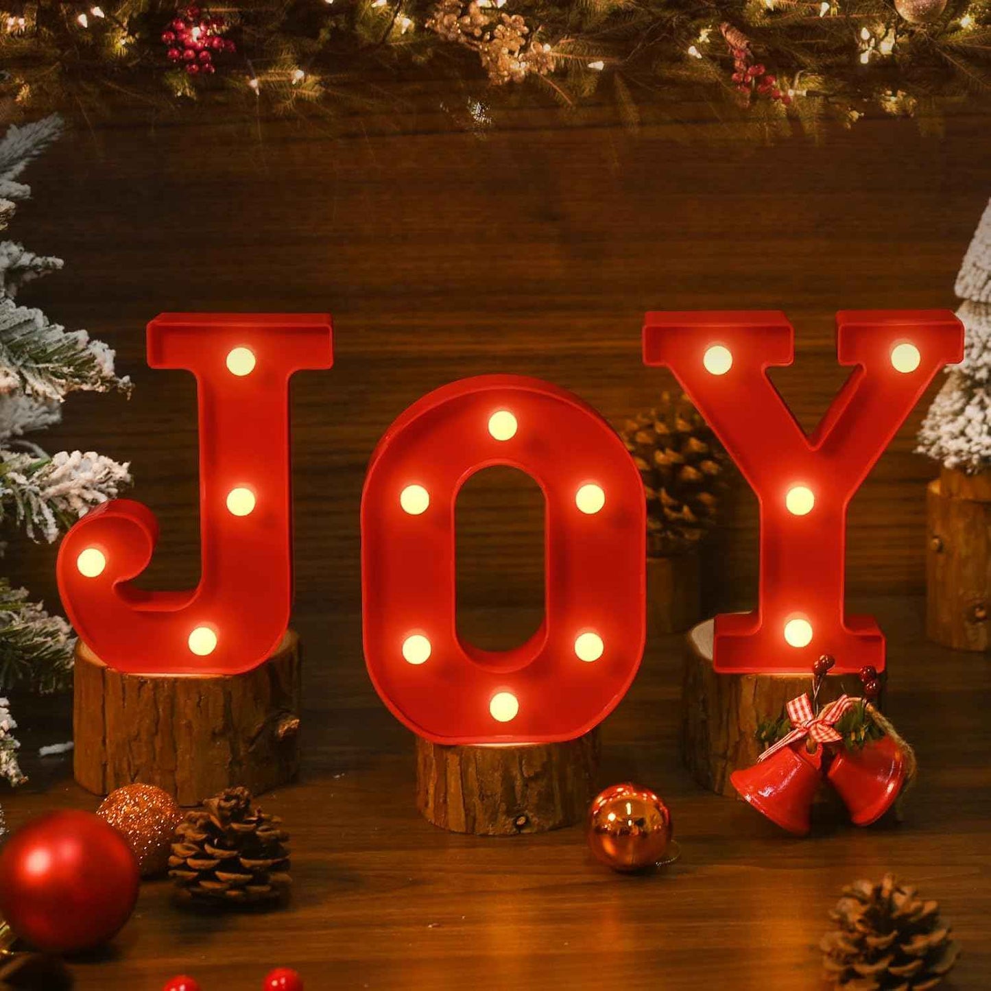 EDYCON Christmas Letter Lights – Child Friendly LED Sign for Nursery Shelf and Playroom Decor