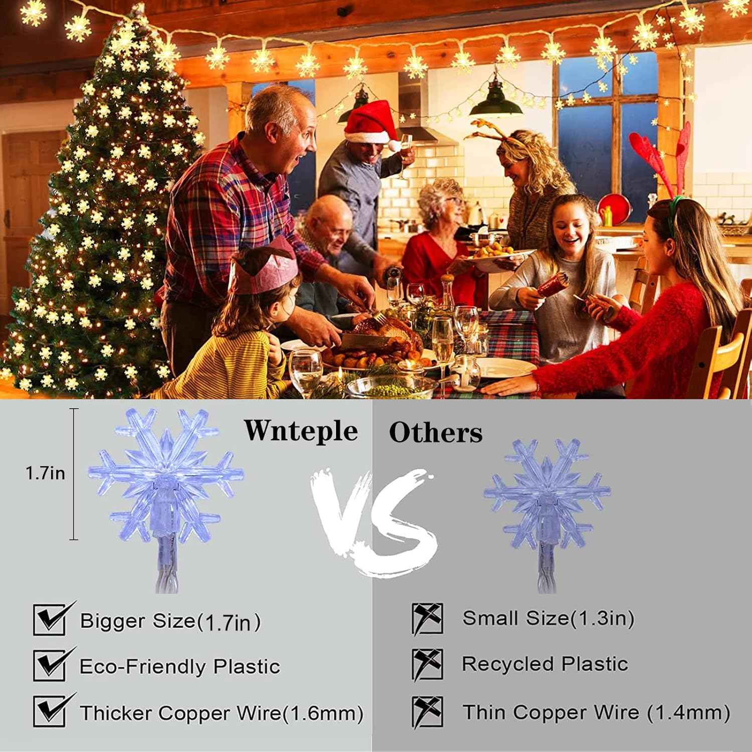 LuminGlow Snowflake Lights – Patio String Lights Outdoor Waterproof, Battery Operated 20Ft for Evening Gatherings