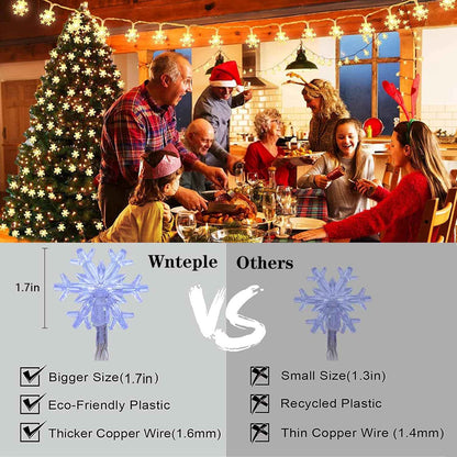 LuminGlow Snowflake Lights – Patio String Lights Outdoor Waterproof, Battery Operated 20Ft for Evening Gatherings
