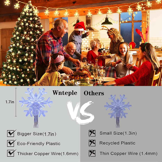 LuminGlow Snowflake Lights – Patio String Lights Outdoor Waterproof, Battery Operated 20Ft for Evening Gatherings