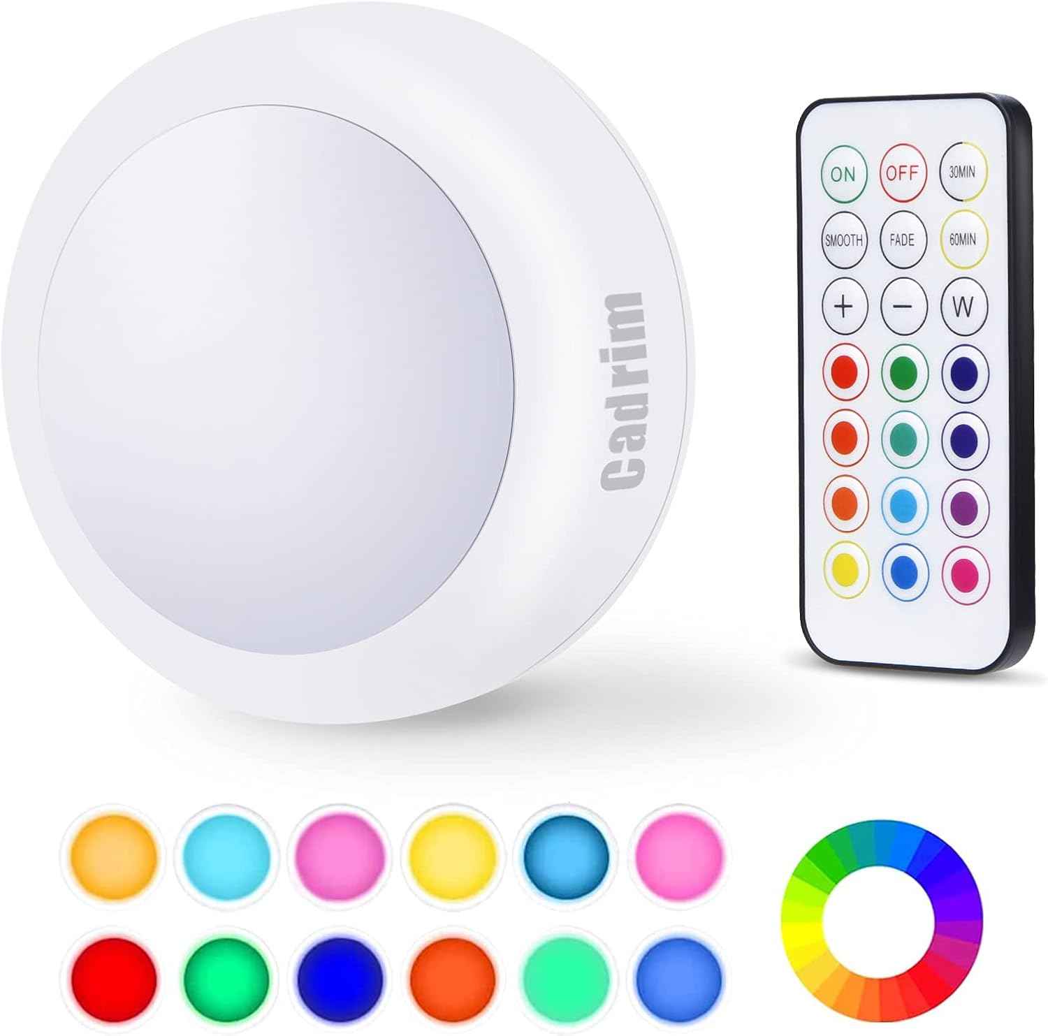 Cadrim LED Puck Lights - Color Changing Display Lighting for Curio Cabinets, Bookshelves, and Living Room Aesthetic