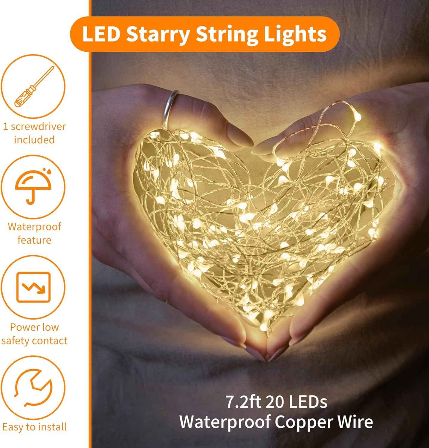 TingMiao Waterproof Fairy Lights – Patio String Lighting, 6 Pack 7.2 ft Battery Operated Copper Wire