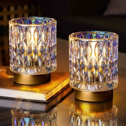AuroraGlow Mini Crystal Table Lamp – Cone Silhouette Nightstand Decor with Mercury Glass Shimmer, Battery Operated