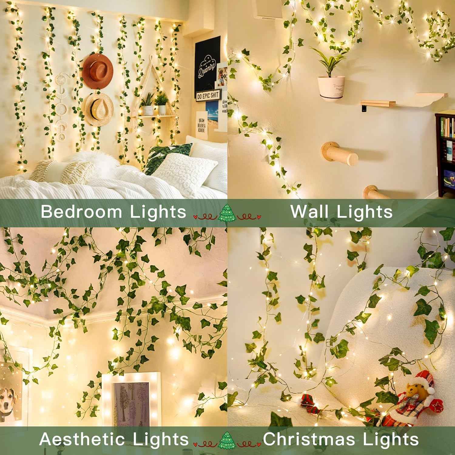 suddus Vine with Fairy Lights – Patio and Garden Party Decor, 33ft Battery-Powered Leaf String Lights