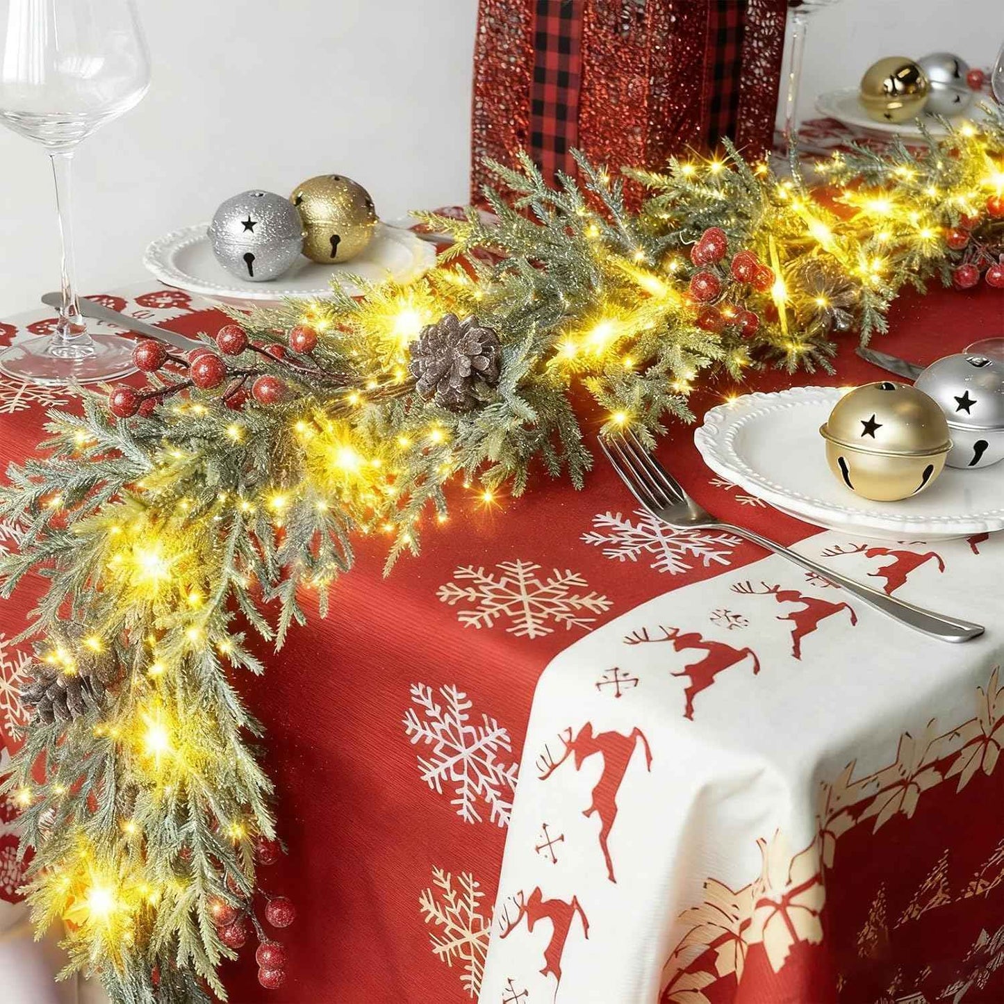 Battery Powered Prelit Pine Garland – No Flame, No Fumes Holiday Lighting for Bedroom and Family Living Room