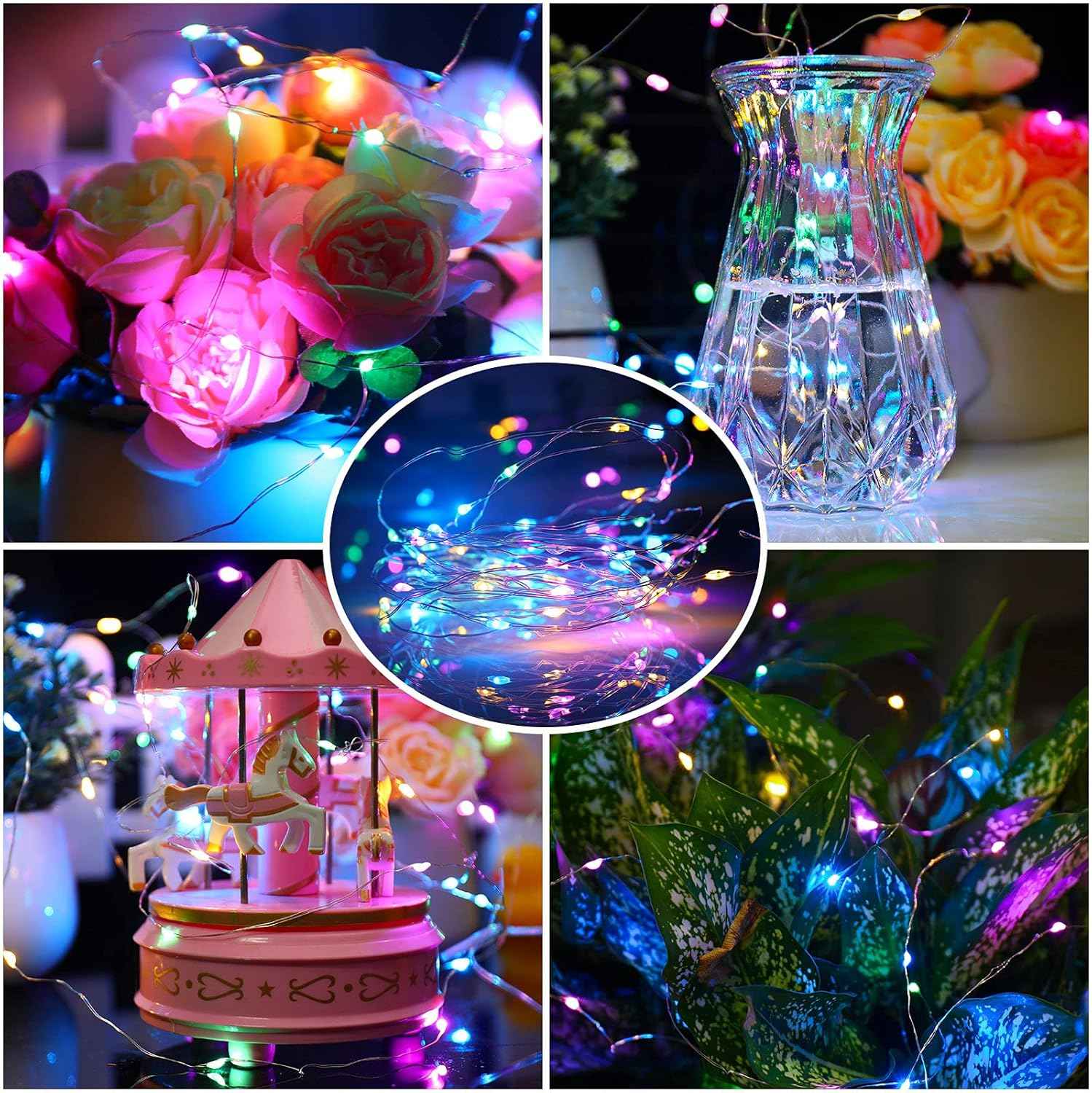 Mandiq 4 Pack Fairy Lights Battery Operated as Birthday Gift for Her, 10ft Multicolor String Lights for Cozy Room Surprise