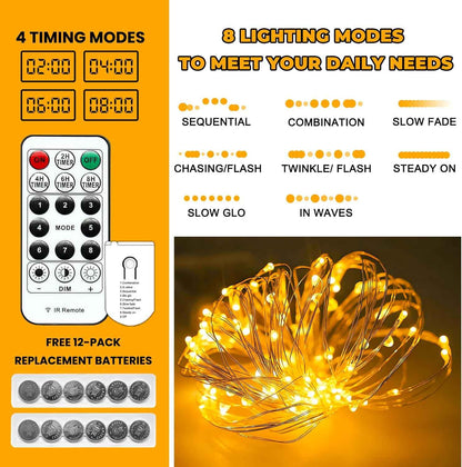 HXWEIYE 6 Pack Fairy Lights Battery Operated – Cozy Bedroom Decor with Warm White Glow and 8 Lighting Modes