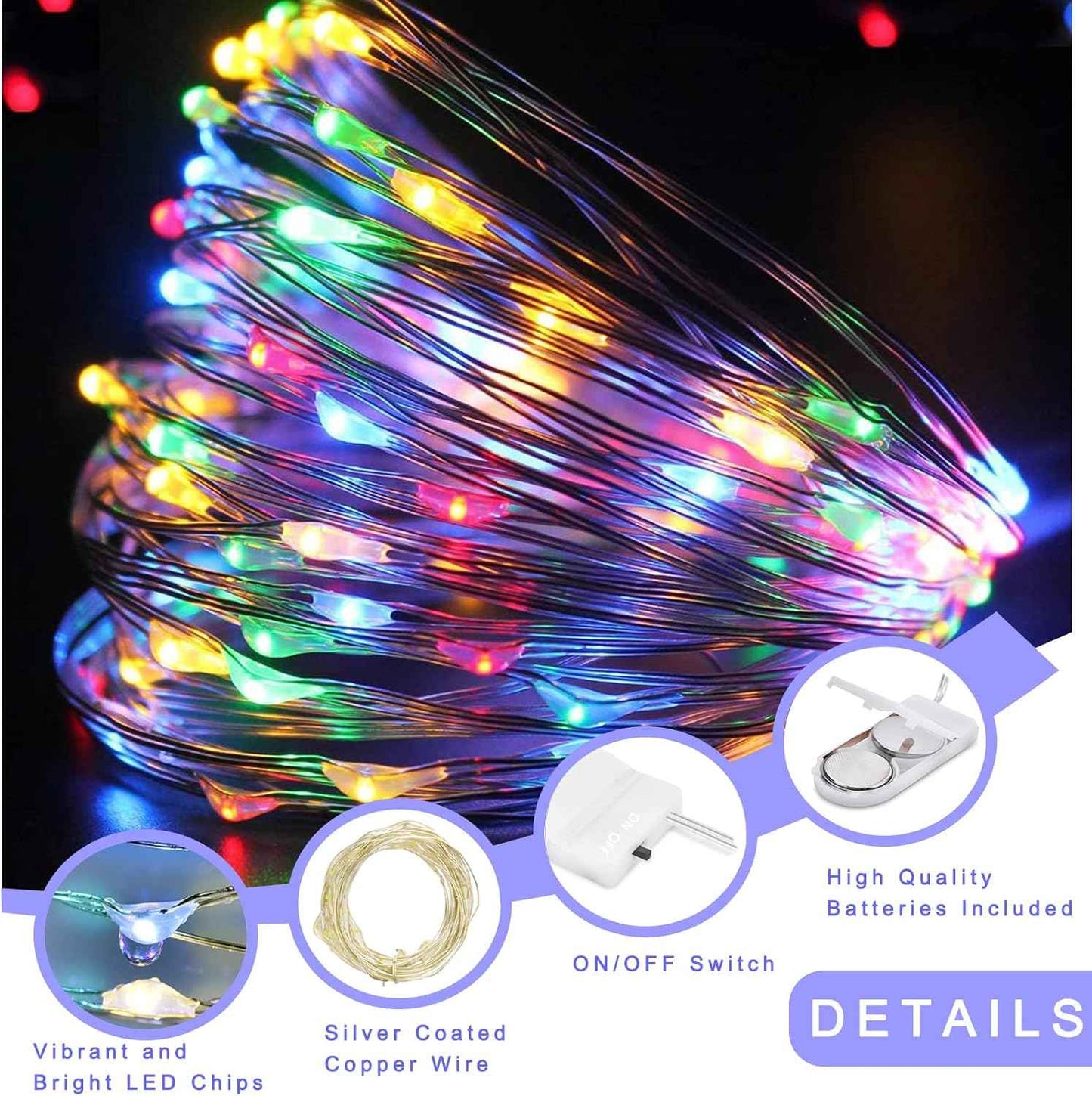 Luminara Battery Fairy Lights – Cozy Bedroom Decor with 7ft Silver Wire, Warm White Glow for Aesthetic Living Spaces