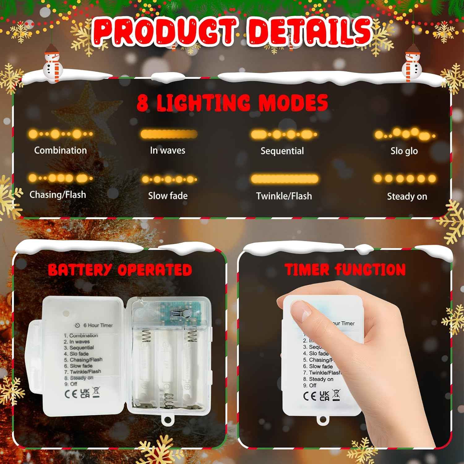 LOLStar Christmas String Lights – Kid Safe Night Light for Nursery and Toddler Bedroom, 9.8FT Battery Operated with Auto Timer