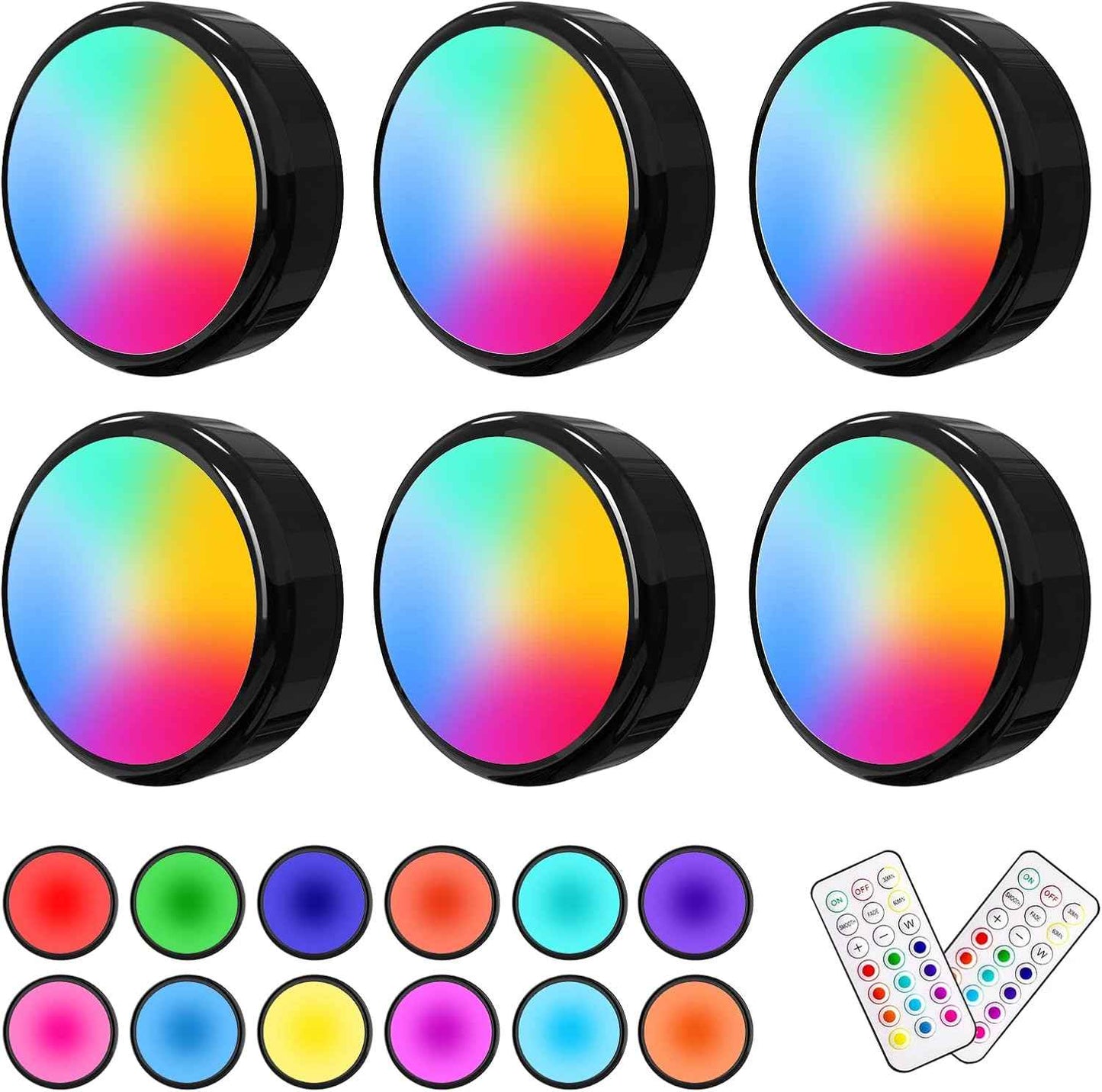 ILYXY Battery Operated Puck Lights with Remote for Safe Stairway Nightlight, Flameless Stick-On Lights with Auto Shutoff Timer