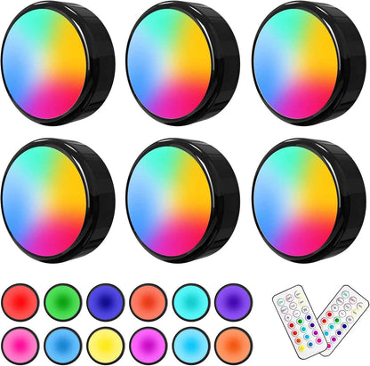ILYXY Battery Operated Puck Lights with Remote for Safe Stairway Nightlight, Flameless Stick-On Lights with Auto Shutoff Timer