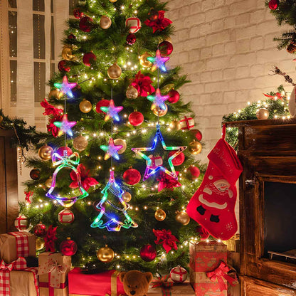 Lumalights Battery Powered Christmas Window Decor – 3-Piece Tree, Bell & Star LED Set for Bedroom Aesthetic