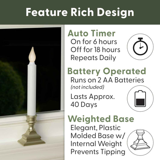 612 Vermont Battery Operated Window Candle with Timer – Shatterproof Bulb Safe for Nursery and Curtains