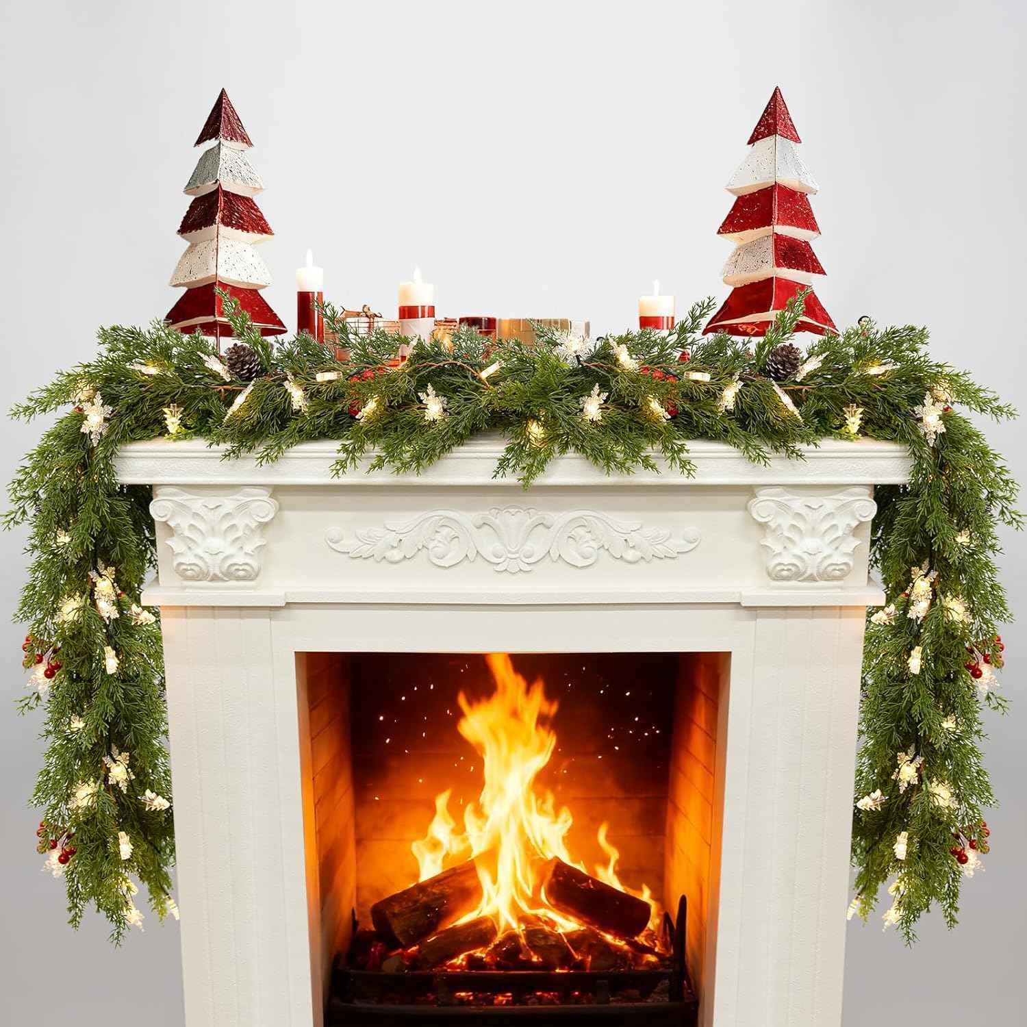 HolyNook Studio 6 FT Christmas Garland – Aesthetic Fireplace and Staircase Decoration with Warm Twinkle Lights