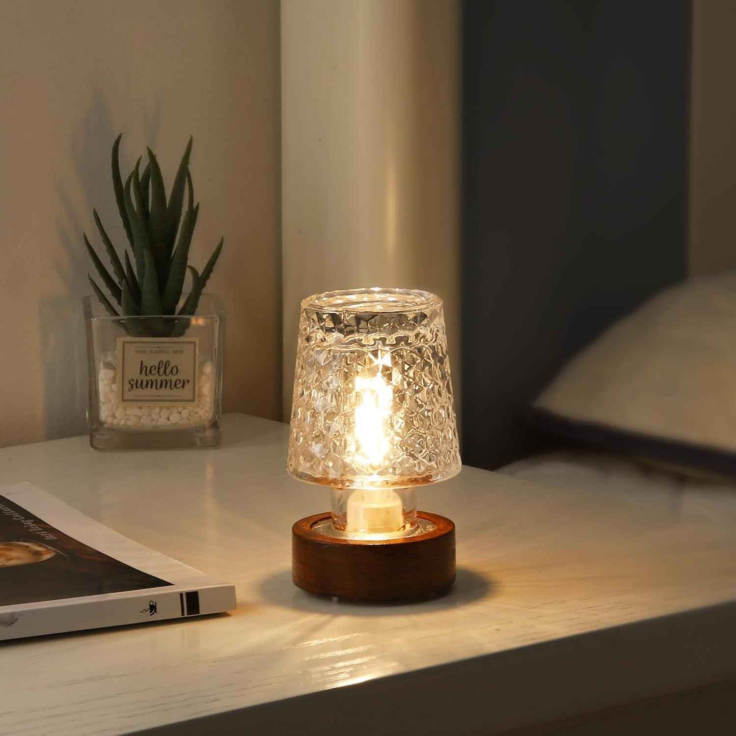 Flameless Glass Night Light – Safer Alternative to Candles for Kids Room, Timer Battery Lamp
