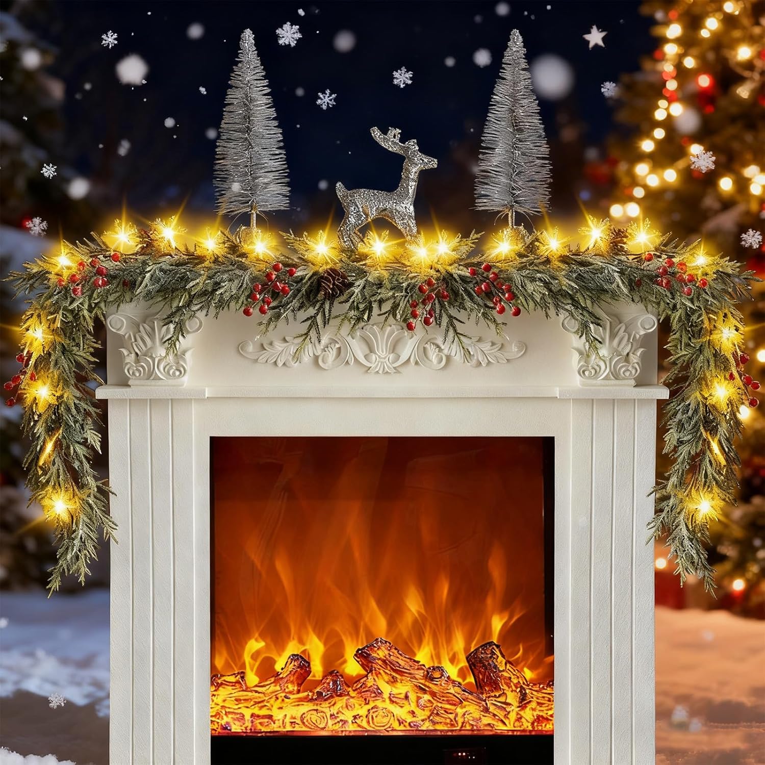 Battery Powered Prelit Pine Garland – No Flame, No Fumes Holiday Lighting for Bedroom and Family Living Room