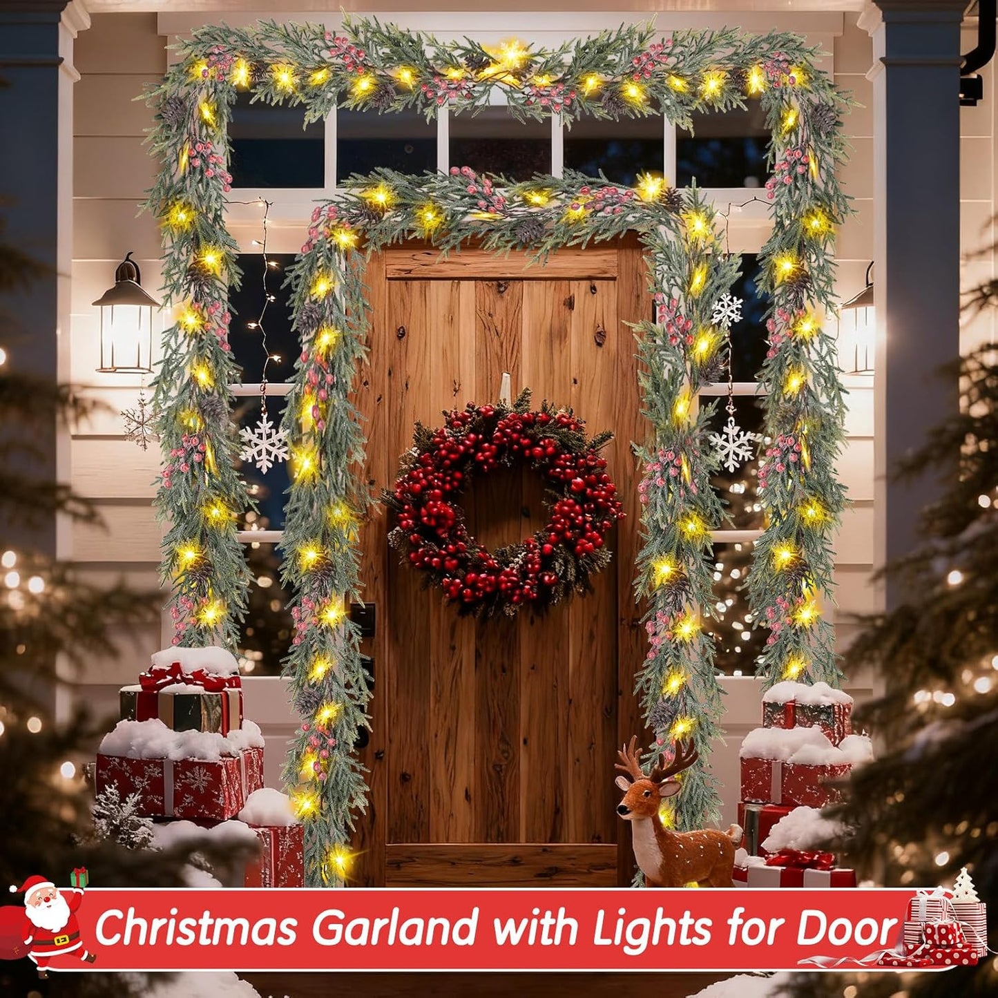 Battery Powered Prelit Pine Garland – No Flame, No Fumes Holiday Lighting for Bedroom and Family Living Room