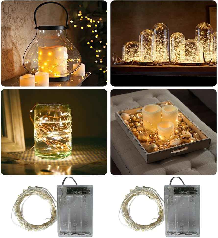 LUMIO Portable Fairy Lights 2-Pack for Patio and Camping – Battery Operated Silver Wire LED String Lights 16.4ft Warm White, No Outlet Needed