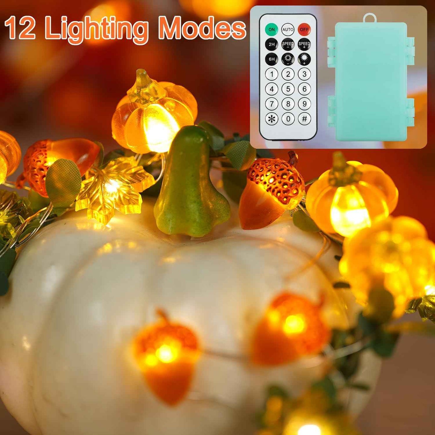 BOHON Autumn Acorn & Maple Garland Lights – Living Room Mantel Decor, 3D Pumpkin String for Cozy Home Atmosphere