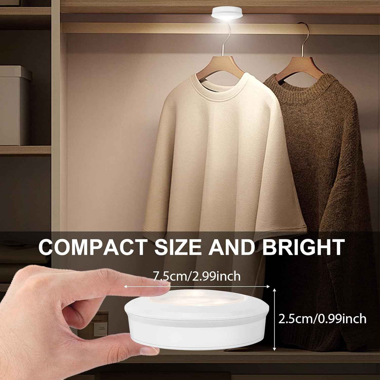 BIGMONAT LED Puck Light – Intentional Warm White Glow for Minimalist Closets and Pantries, Tool-Free Touch Mount