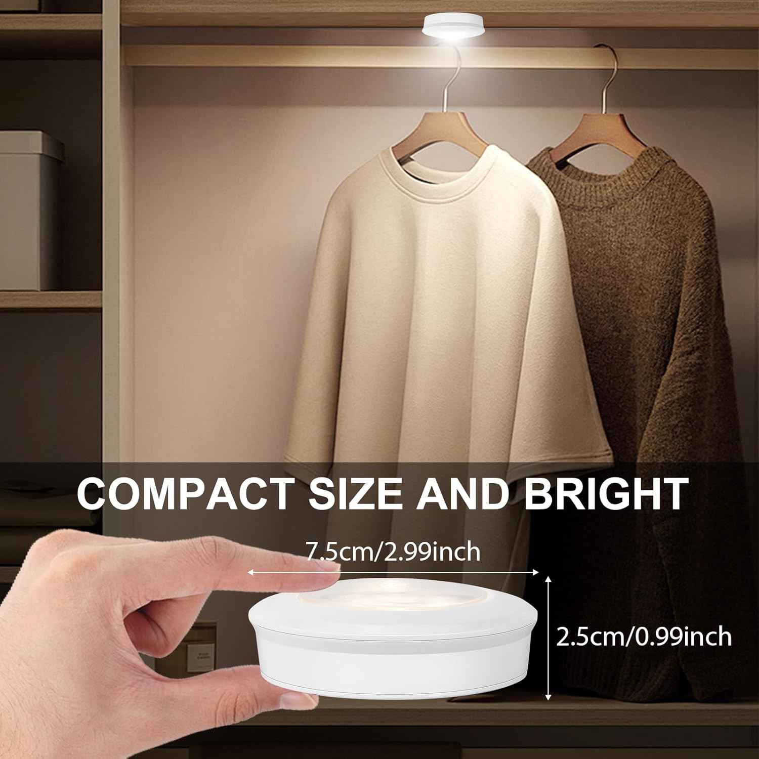BIGMONAT LED Puck Light – Intentional Warm White Glow for Minimalist Closets and Pantries, Tool-Free Touch Mount
