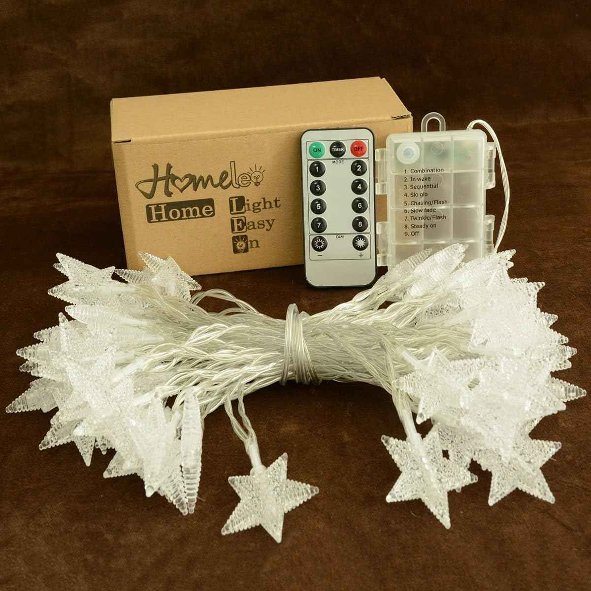 Homeleo Star String Lights for Bedroom & Living Room Decor, Warm White Battery LED Fairy Lights with Remote