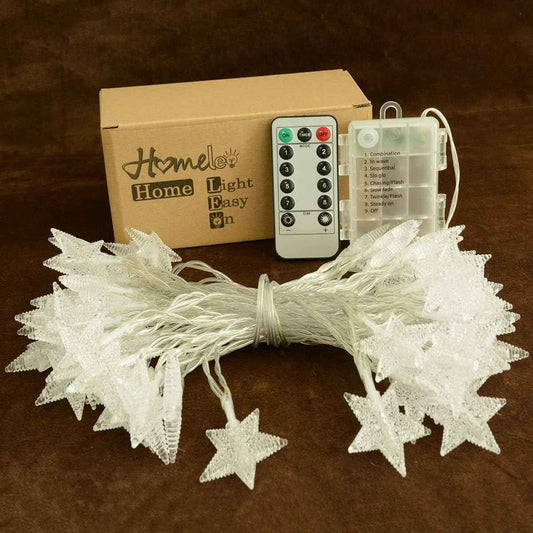 Homeleo Star String Lights for Bedroom & Living Room Decor, Warm White Battery LED Fairy Lights with Remote