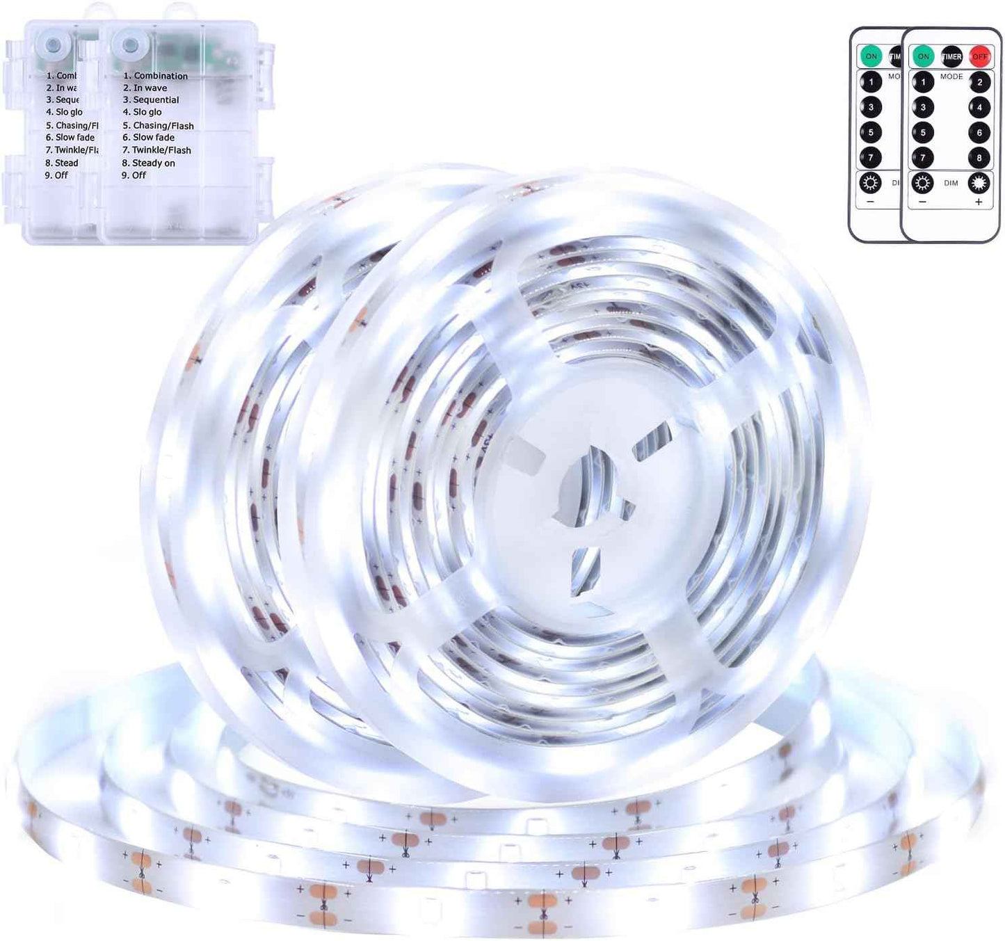 echosari Battery Operated LED Strip Lights – Nursery and Kids Bedroom Night Light with Auto Timer, 9.8ft 2-Pack Warm White