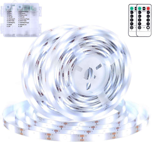 echosari Battery Operated LED Strip Lights – Nursery and Kids Bedroom Night Light with Auto Timer, 9.8ft 2-Pack Warm White