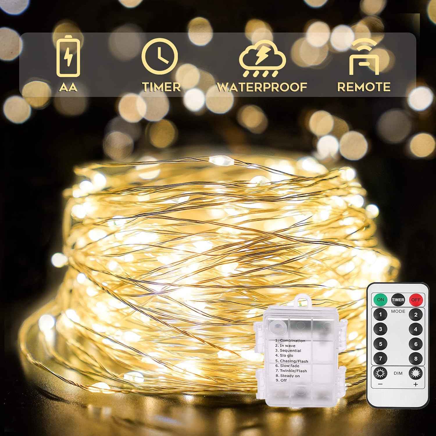 suddus LED Fairy Lights – Flameless, Cool-to-Touch Bedroom String Lights with 6-Hour Auto Shutoff Timer