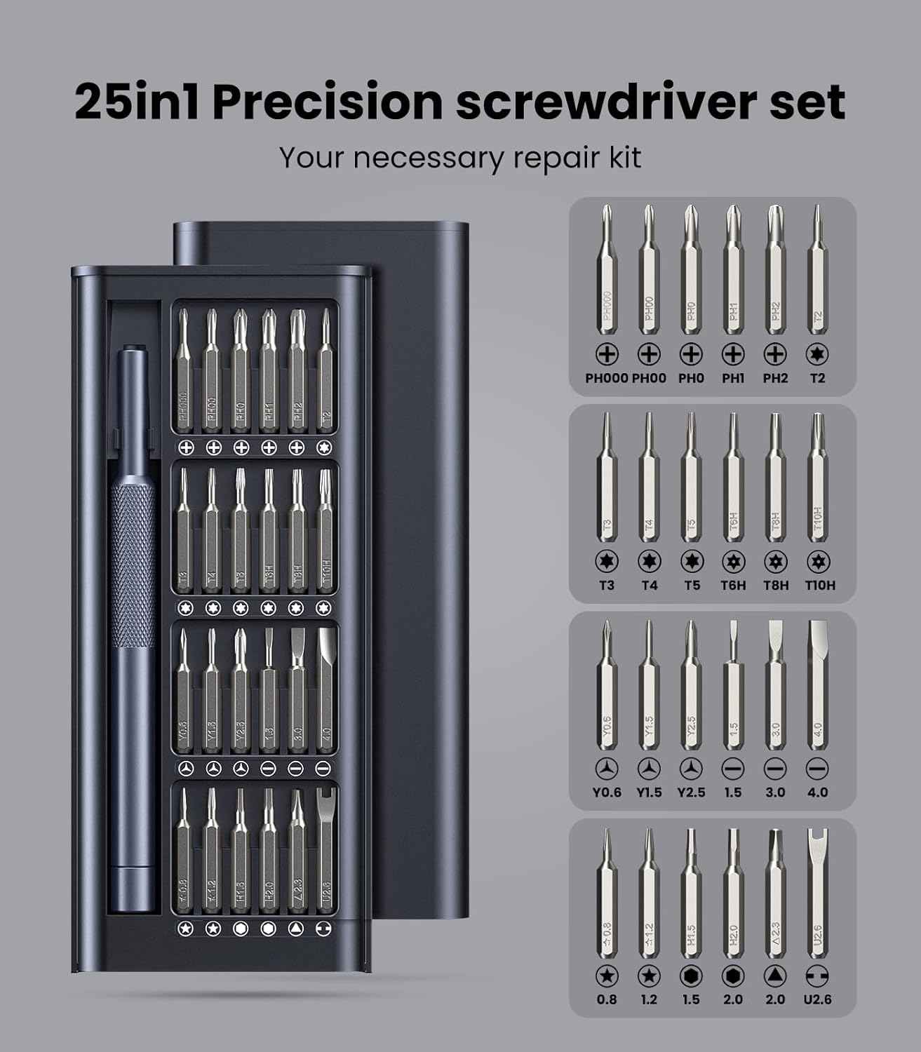 AXTH 25-in-1 Precision Screwdriver Set – Portable Repair Tool for Travel, Drones and Field Fixes
