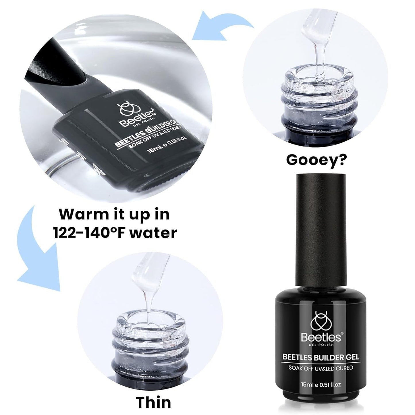 Beetles Builder Gel Nail Kit – Home Manicure Strengthening Gel for Bathroom Counter & Vanity, HEMA-Free Clear Formula for Beginners