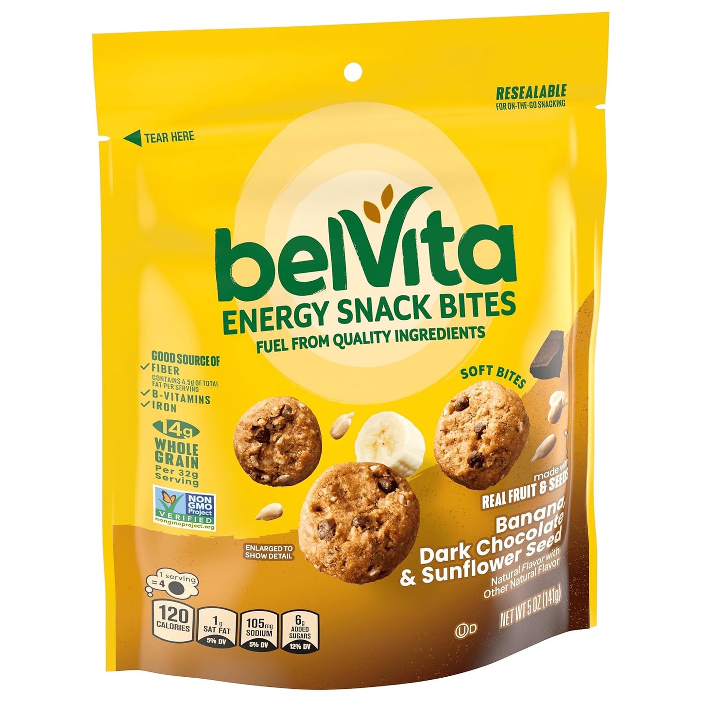 belVita Banana Dark Chocolate Snack Bites – Mindful Midday Refuel with No Artificial Sweeteners, Soft-Baked 5 oz