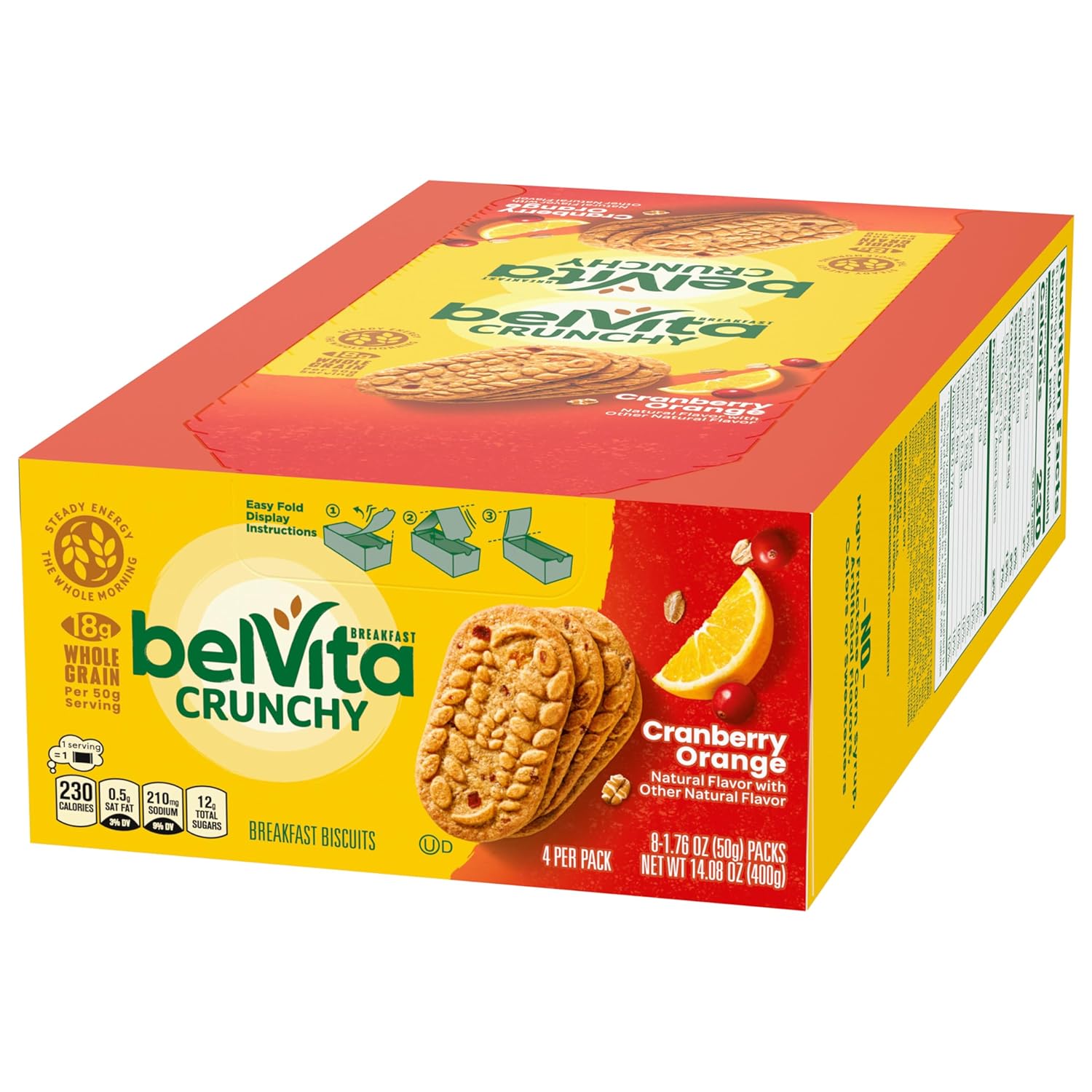 belVita Cranberry Orange Breakfast Biscuits – Grab-and-Go Commute Fuel for Back-to-Back Meetings, 14.08 oz Box