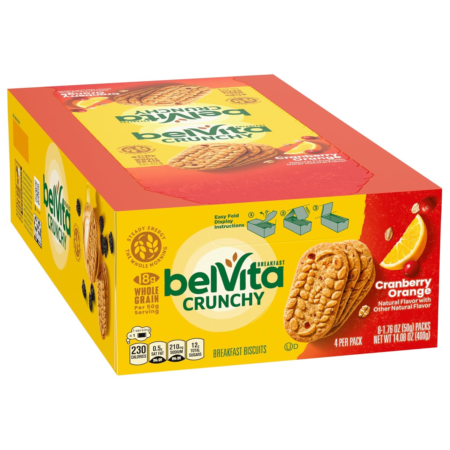 belVita Cranberry Orange Breakfast Biscuits – Grab-and-Go Commute Fuel for Back-to-Back Meetings, 14.08 oz Box