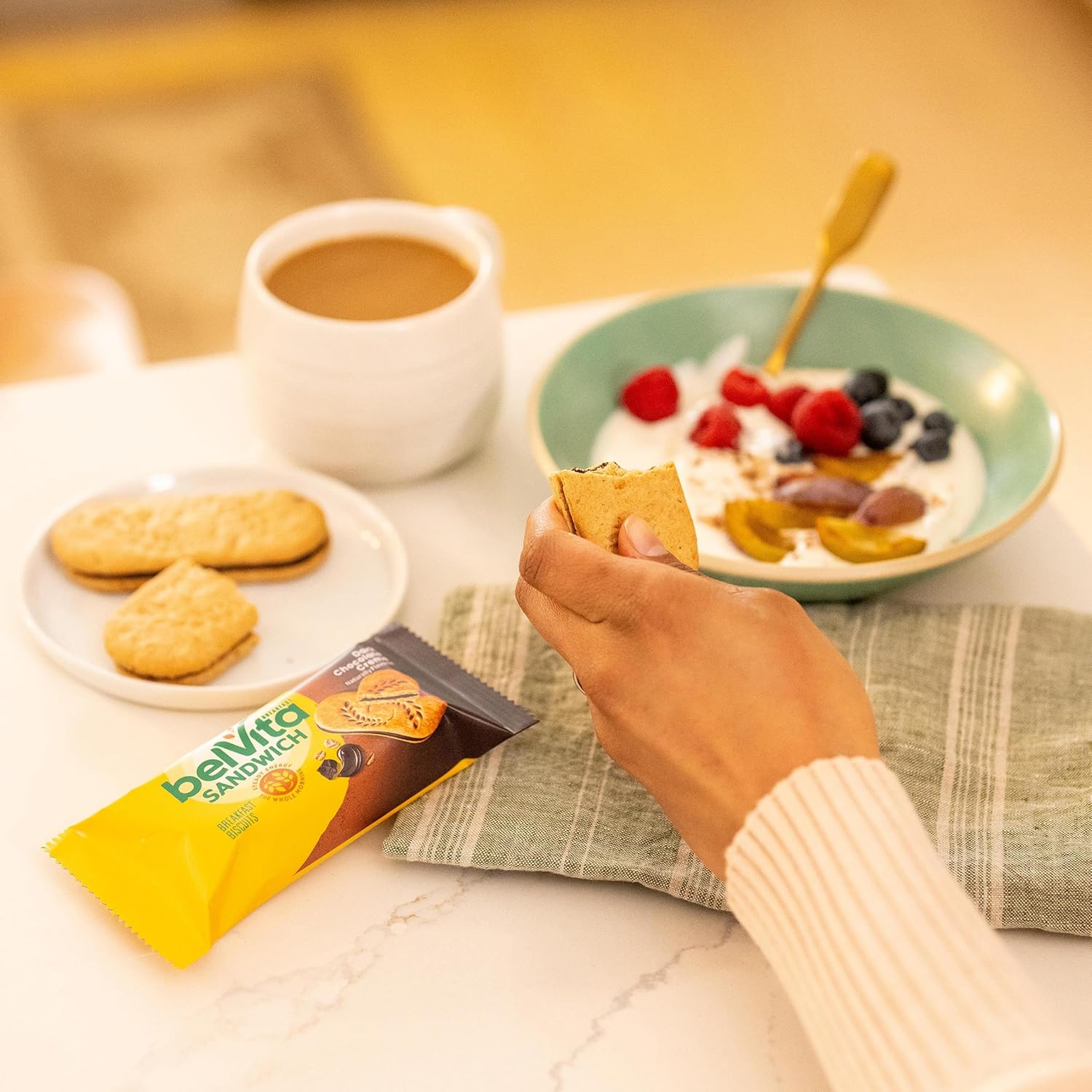 belVita Dark Chocolate Creme Biscuits – After-School Snack for the Kitchen Counter, 12-Pack Value Box