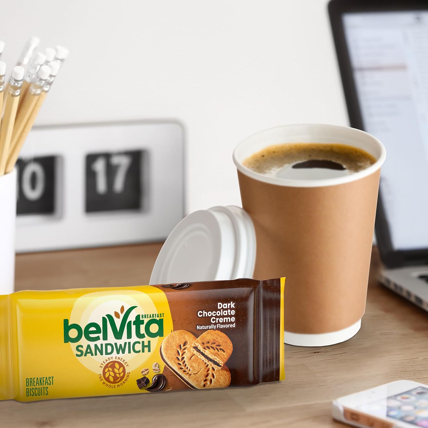 belVita Dark Chocolate Creme Biscuits – After-School Snack for the Kitchen Counter, 12-Pack Value Box