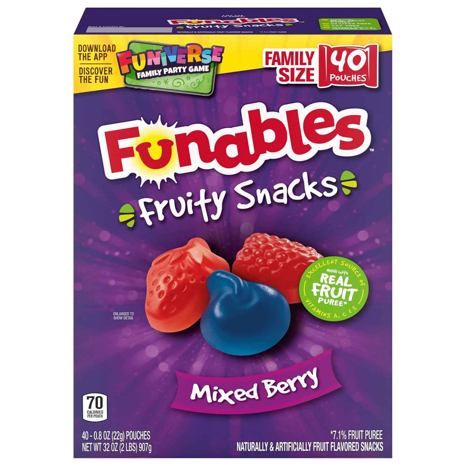 Funables Fruity Snacks, Mixed Berry Lunchbox Snack for Kids School Meals