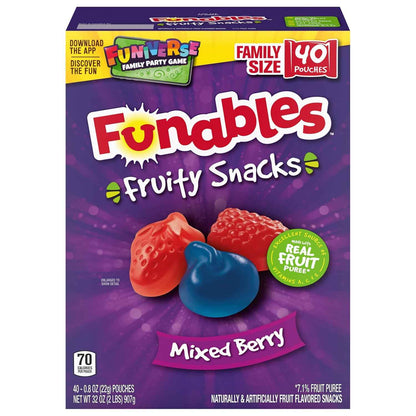Funables Fruity Snacks, Mixed Berry Lunchbox Snack for Kids School Meals