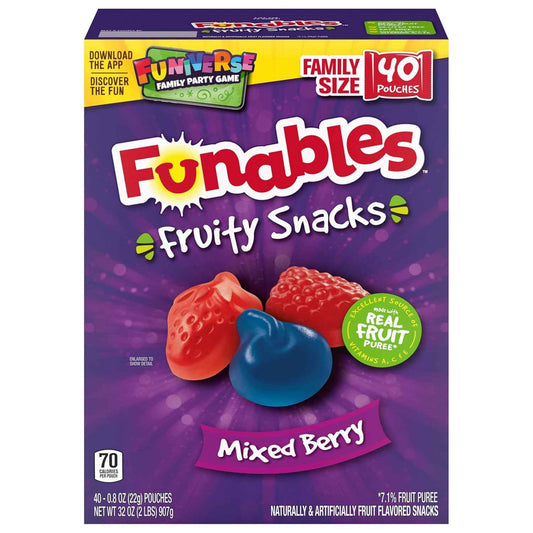 Funables Fruity Snacks, Mixed Berry Lunchbox Snack for Kids School Meals