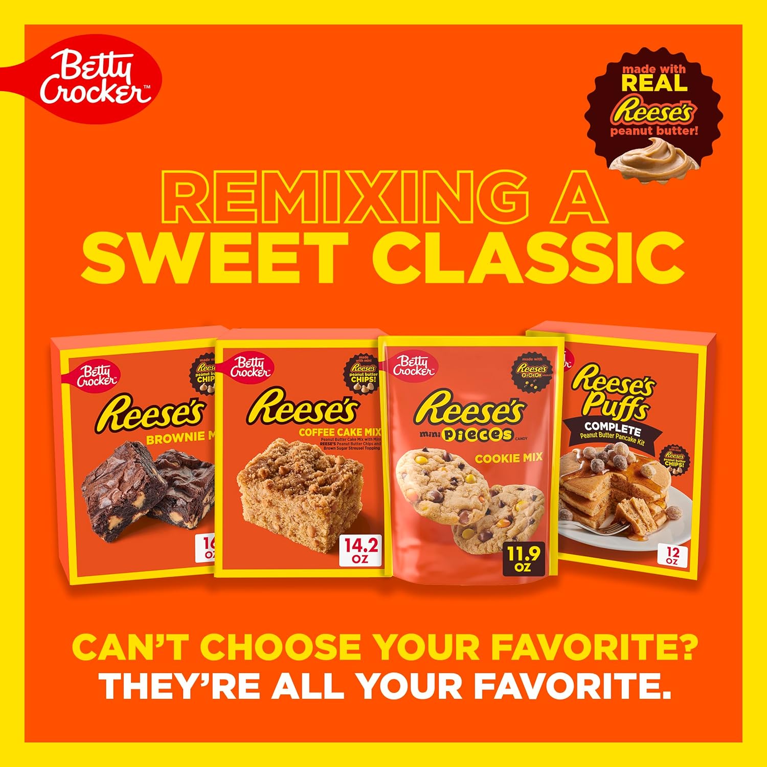 Betty Crocker REESE'S Brownie Mix with Peanut Butter Chips – Fast Dessert for Busy Home Bakers and Dorm Room Baking