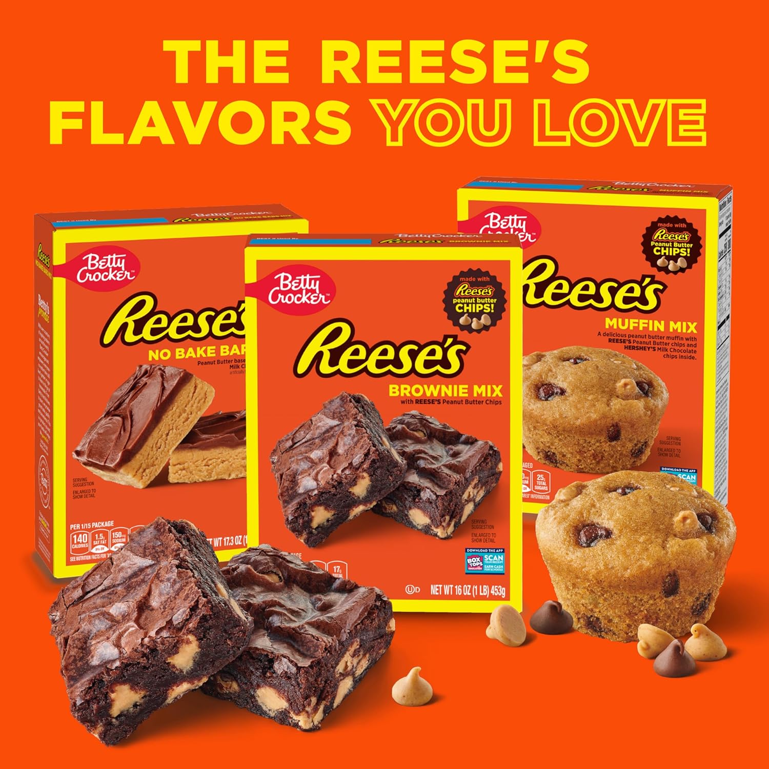 Betty Crocker REESE'S No-Bake Peanut Butter Bars – Low-Mess Desk Treat for Conference Room Meetings, 17.3 oz