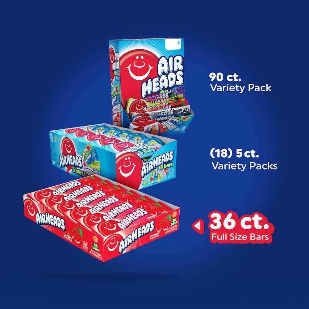Airheads Cherry Taffy – Summer Picnic and Camping Treat That Won't Melt, 36 Individually Wrapped Bars
