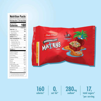 Malt-O-Meal Marshmallow Mateys Cereal – Shelf Stable Road Trip Breakfast for Camping and Travel, 33 OZ Resealable Bag