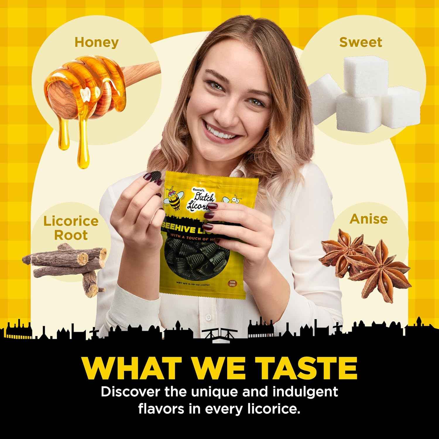 Gustaf's Beehive Dutch Licorice Drops – Premium Imported Candy Gift for Her, Sweet Honey Black Licorice for Birthday and Holiday Gifting