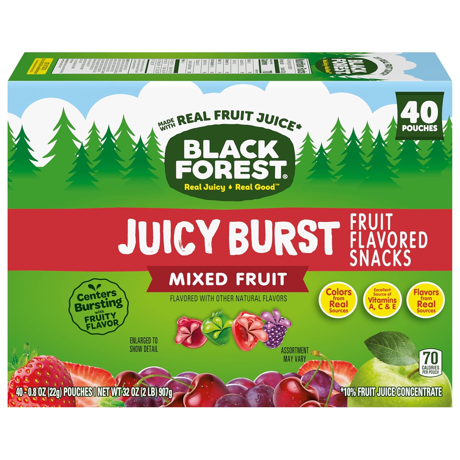 Black Forest Juicy Burst Portable Snacks for Car and Camping – Shelf-Stable Mixed Fruit Pouches, 40 ct