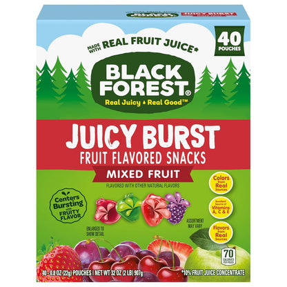 Black Forest Juicy Burst Portable Snacks for Car and Camping – Shelf-Stable Mixed Fruit Pouches, 40 ct